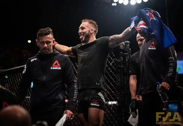 Brad Riddell celebrates victory at UFC Auckland (Photo: Chad Wood)