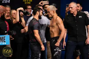 UFC 284 Ceremonial Weigh-Ins - Zubaira Tukhugov vs Elves Brenner (Photo: Callum Cooper for Fight News Australia)