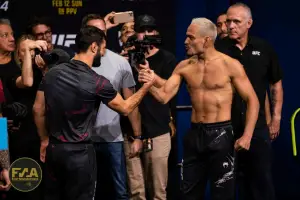 UFC 284 Ceremonial Weigh-Ins - Zubaira Tukhugov vs Elves Brenner (Photo: Callum Cooper for Fight News Australia)