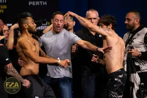 UFC 284 Ceremonial Weigh-Ins - Joshua Culibao vs. Melsik Baghdasaryan (Photo: Callum Cooper for Fight News Australia)