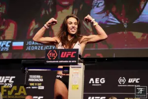 Joanna Jędrzejczyk	weighs in for UFC 275