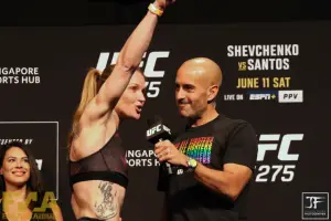 Valentina Shevchenko at UFC 275 weigh-in